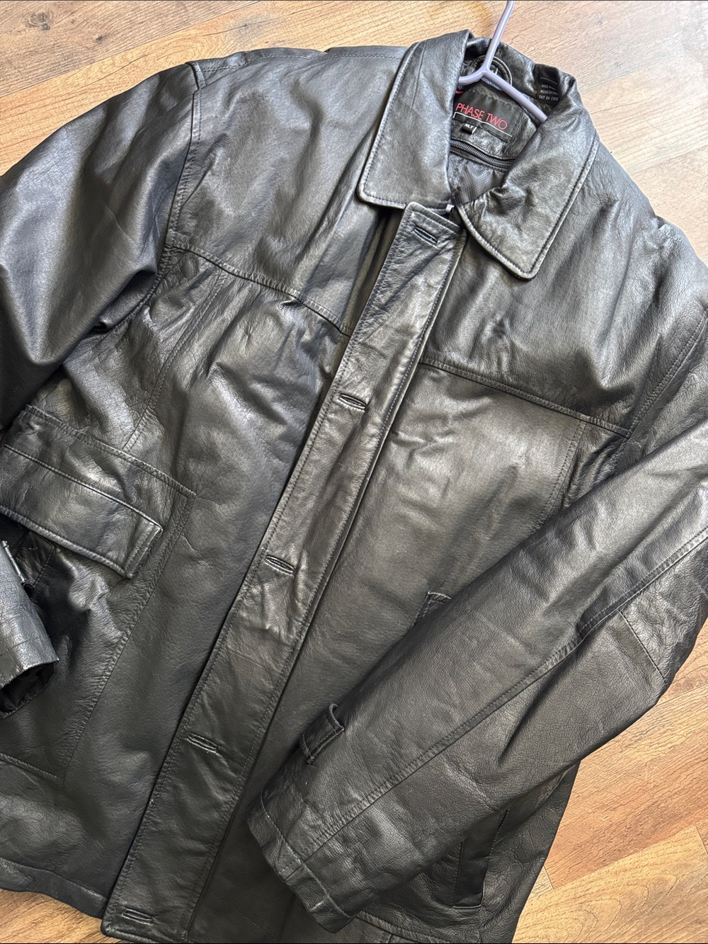 Phase Two Men's Black Leather Jacket Size XLT